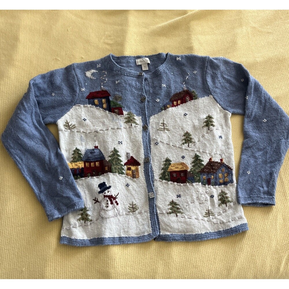 Vintage Northern Isles Cardigan Sweater Winter Village Grandmacore Cottagecore L